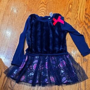 Dollie And MeGirls' Navy Dress with Faux Fur, Size 7